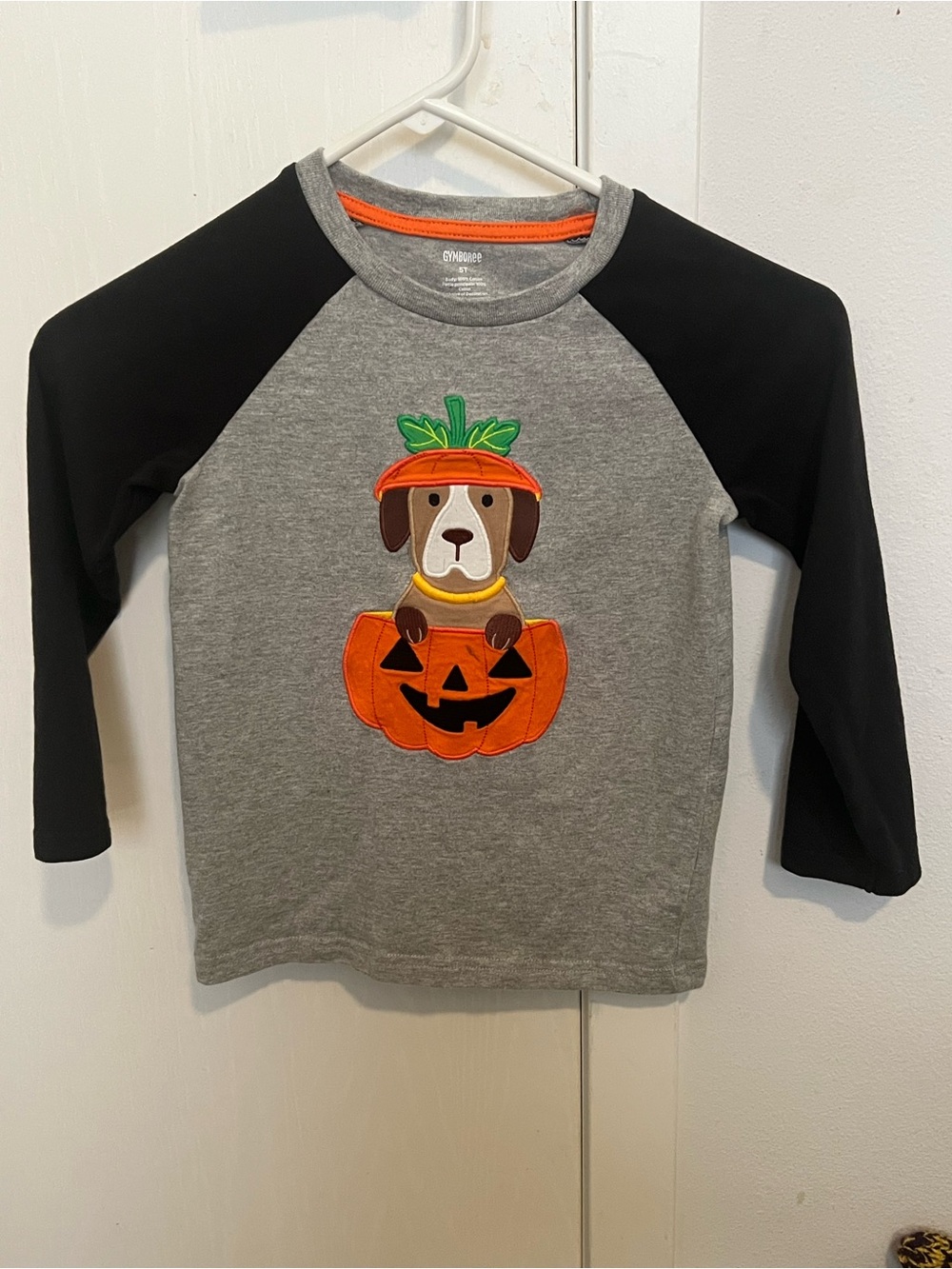 Gymboree Boys 5T Halloween Embroidered Dog Raglan Top - Trick or Treat
